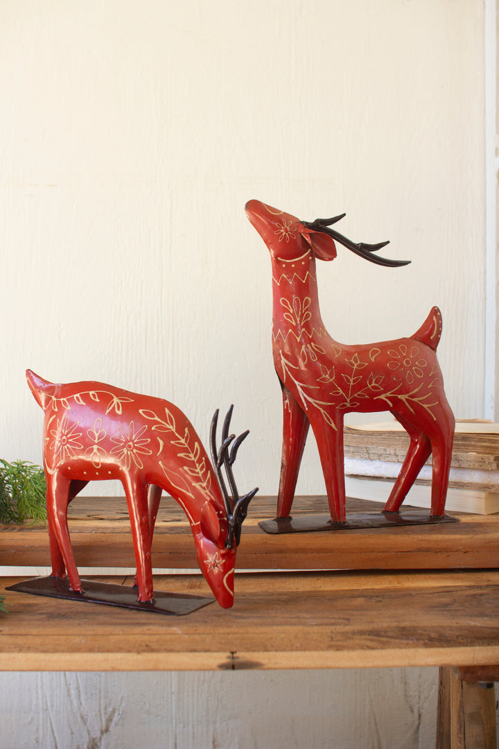 Set of 2 Painted Recycled Metal Folk Reindeer