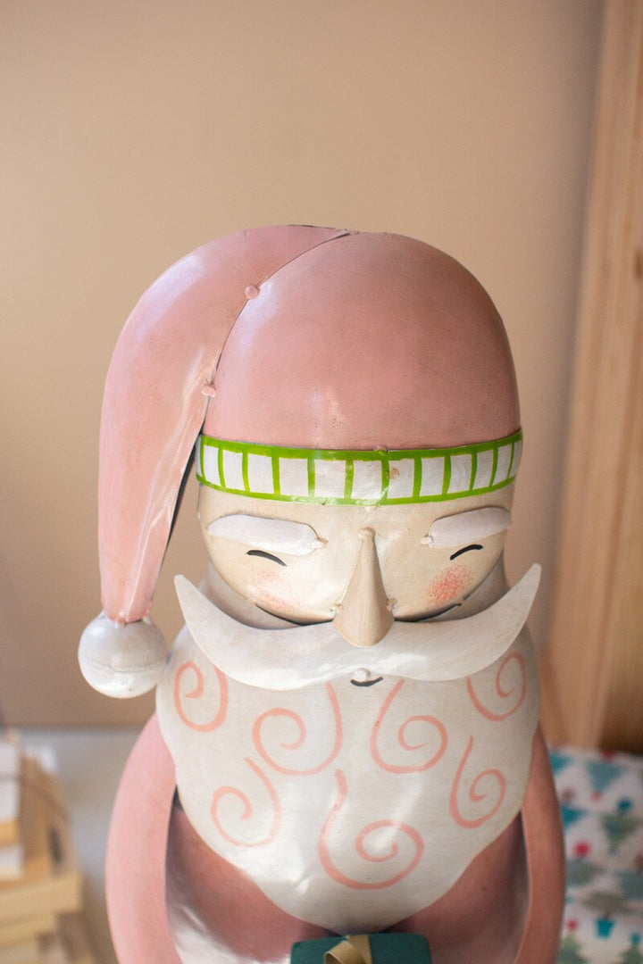 Painted Metal Santa on Wooden Base