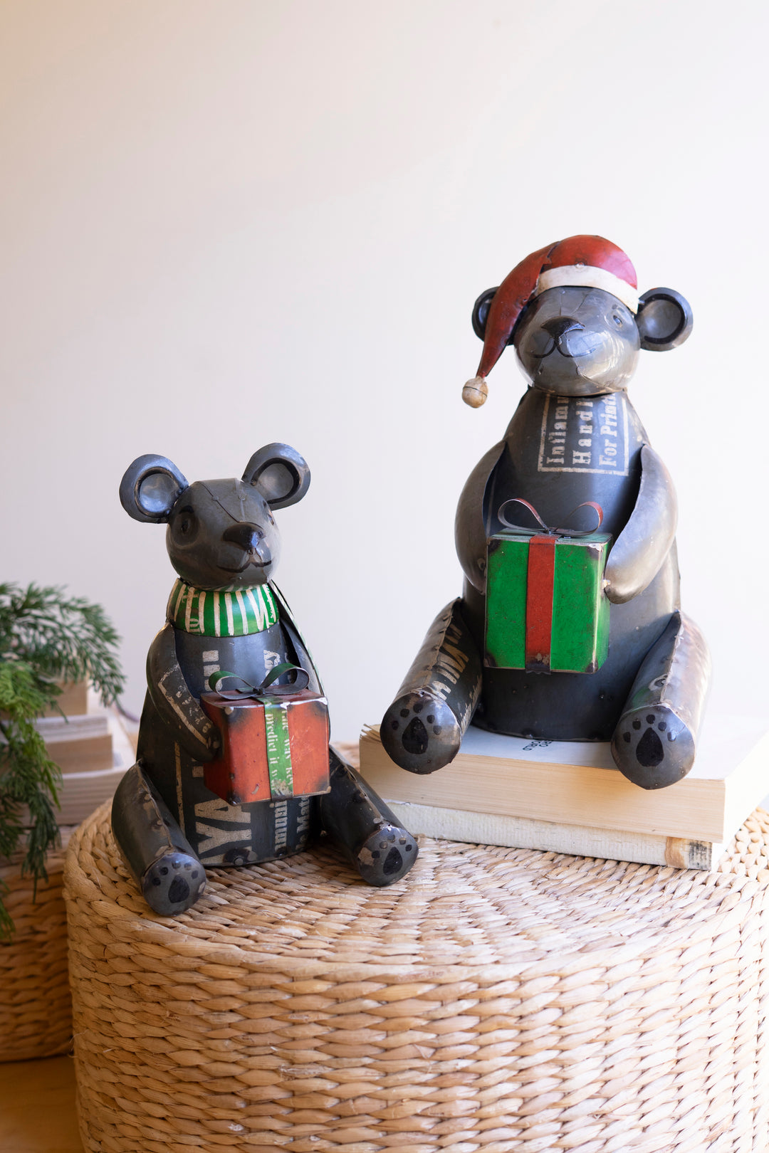 Set of 2 Recycled Metal Christmas Black Bears