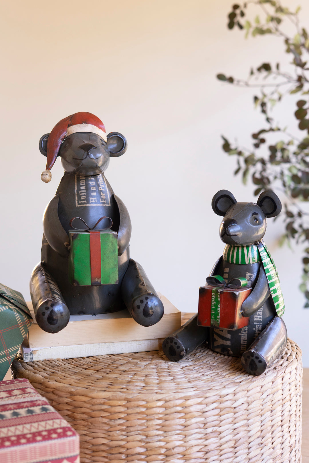 Set of 2 Recycled Metal Christmas Black Bears