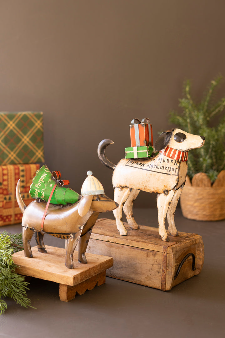 Set of 2 Recycled Metal Christmas Dogs