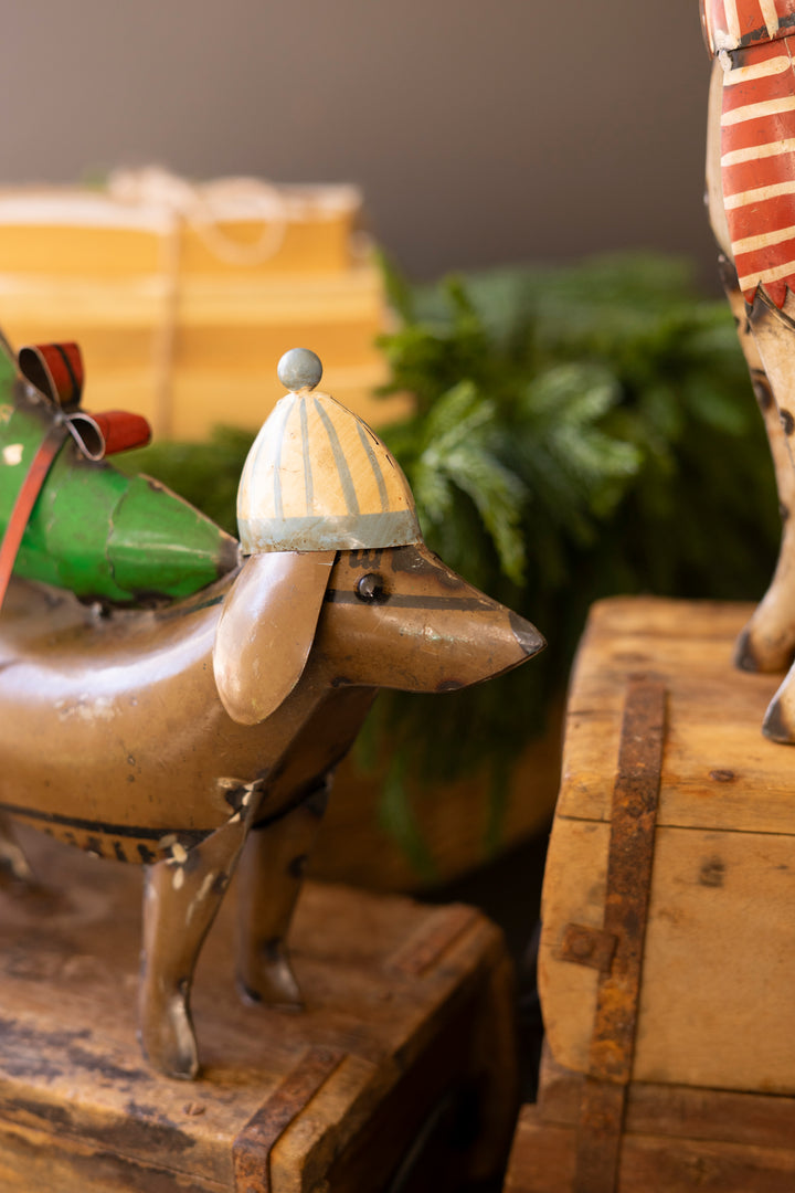 Set of 2 Recycled Metal Christmas Dogs