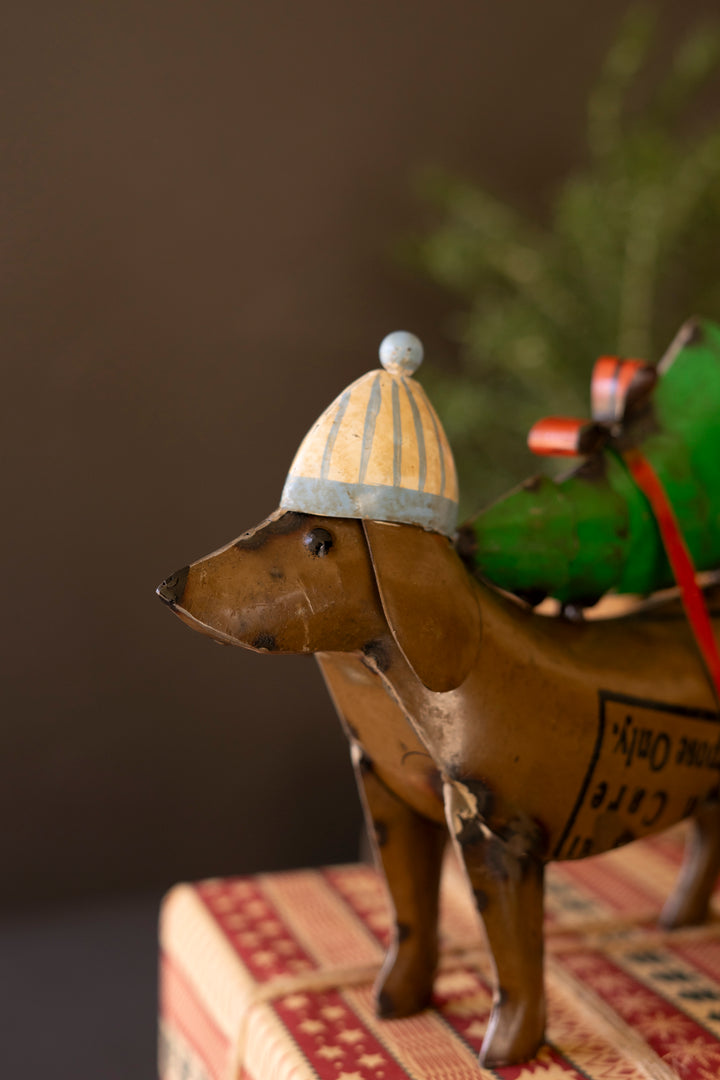 Set of 2 Recycled Metal Christmas Dogs