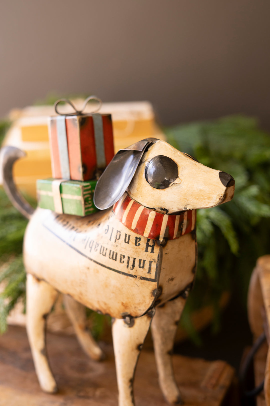 Set of 2 Recycled Metal Christmas Dogs