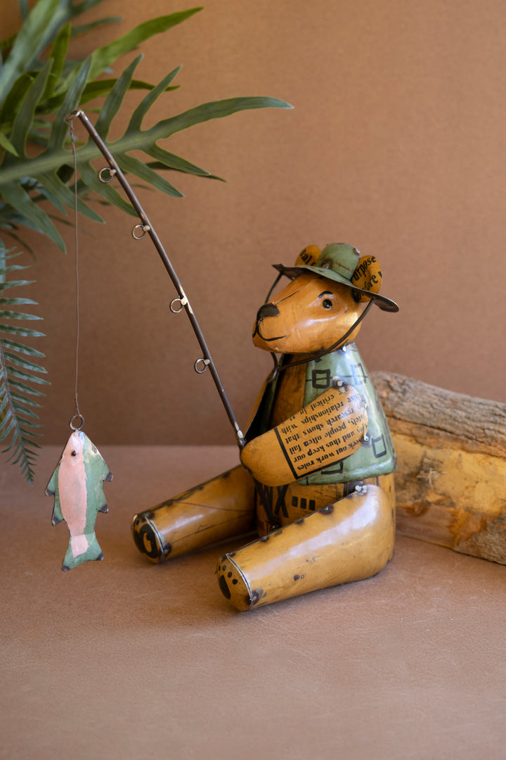 Recycled Iron Brown Bear Fishing