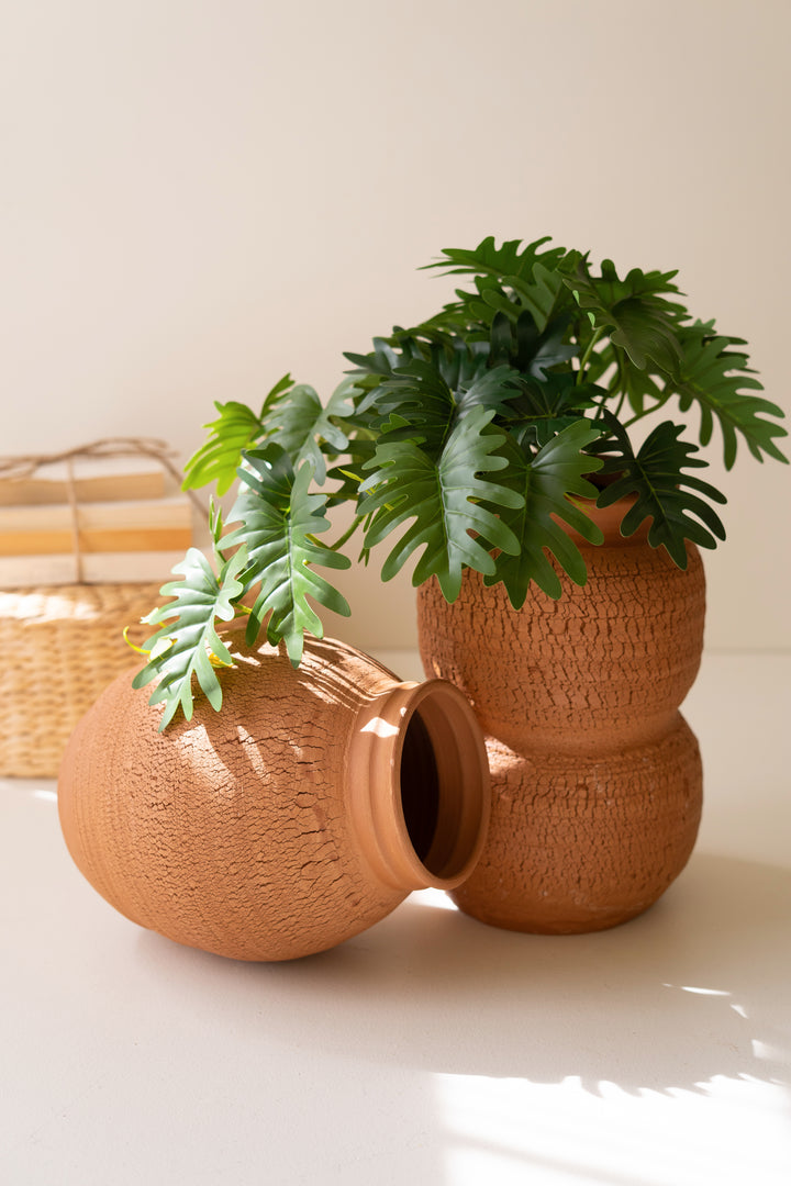 Set of 2 Terracotta Vase with Crackle Detail