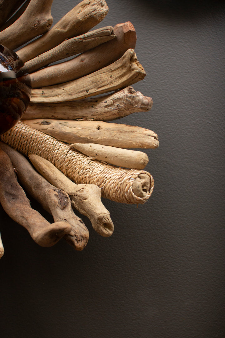 Set of 2 Driftwood Leaf Trays with Abaca Detail