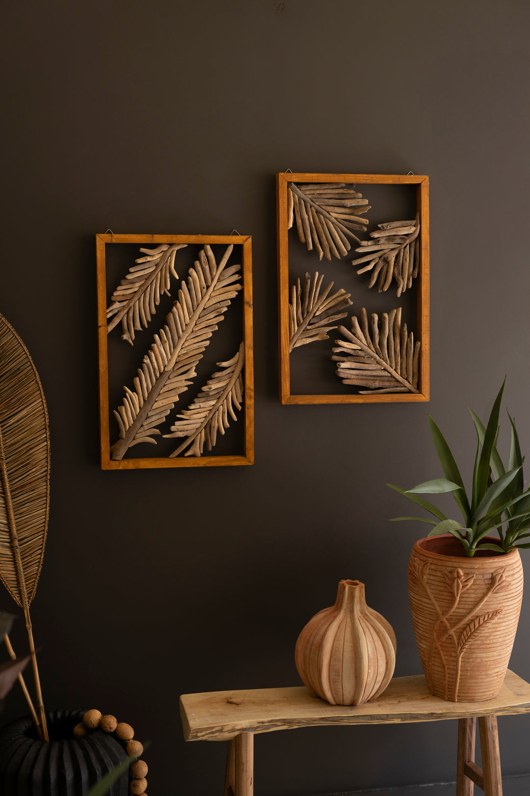 Set of 2 Framed Driftwood Leaves