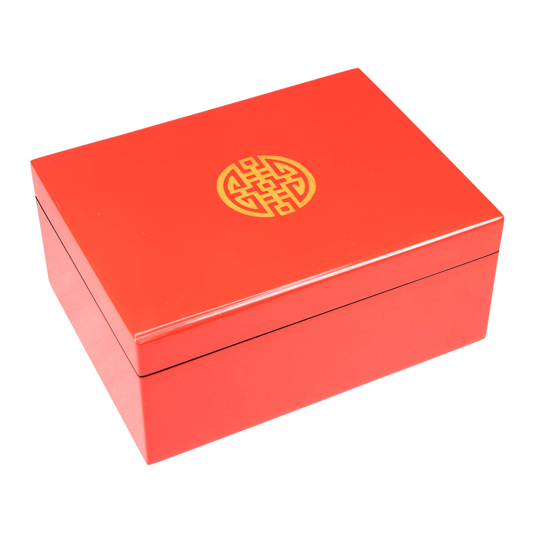 Lacquer Hinged 8" Medium Box (Double Happiness Shine Gold Leaf with Red)