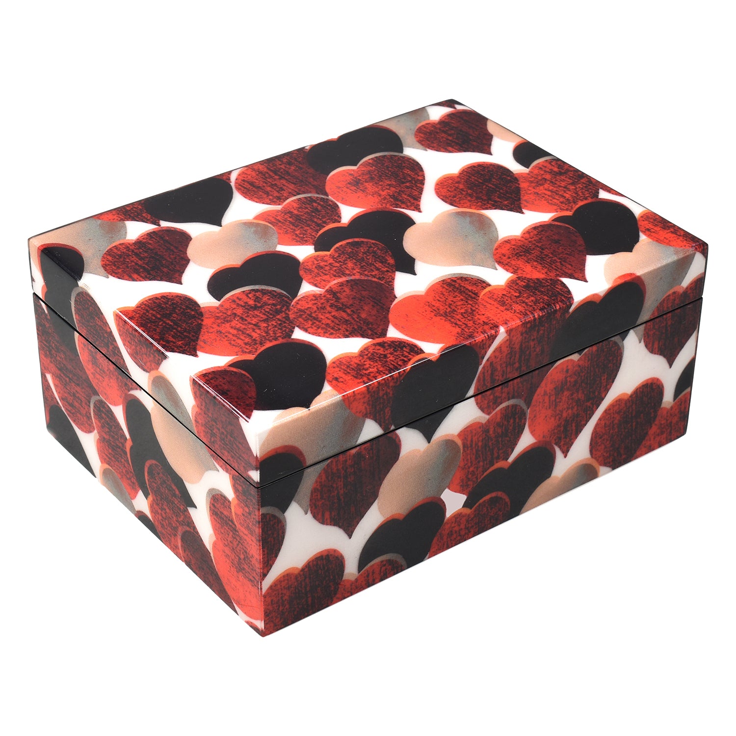 Lacquer Hinged 8" Medium Box (Hearts Design)