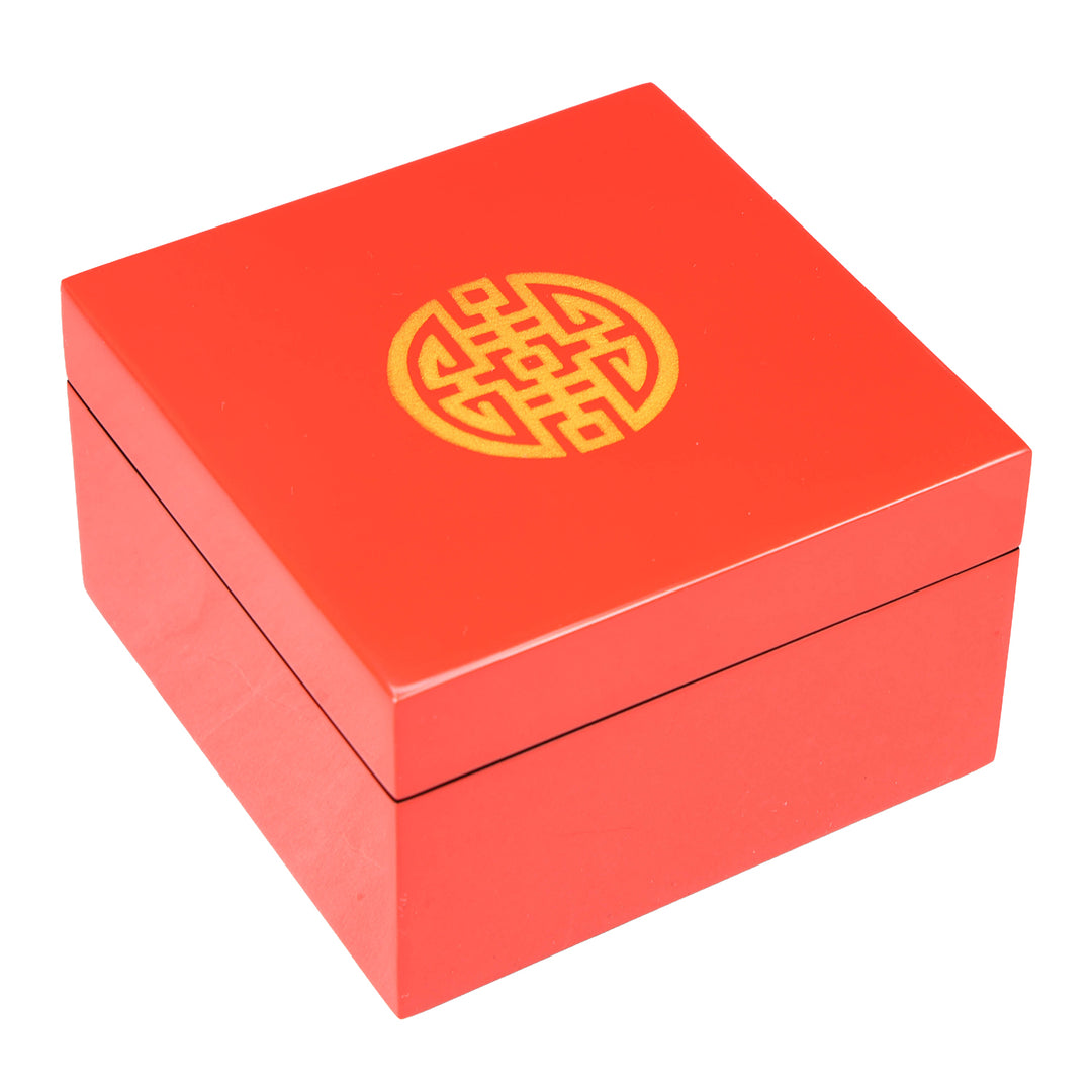 Lacquer Hinged 5" Small Square Box (Double Happiness Shine Gold Leaf with Red)