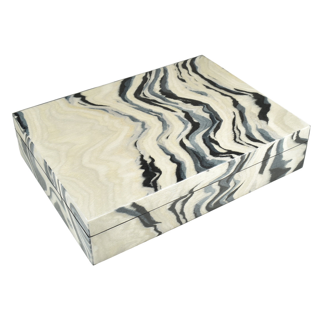 Lacquer Hinged 12.5" Small Square Box (Landscape with Black Trim)