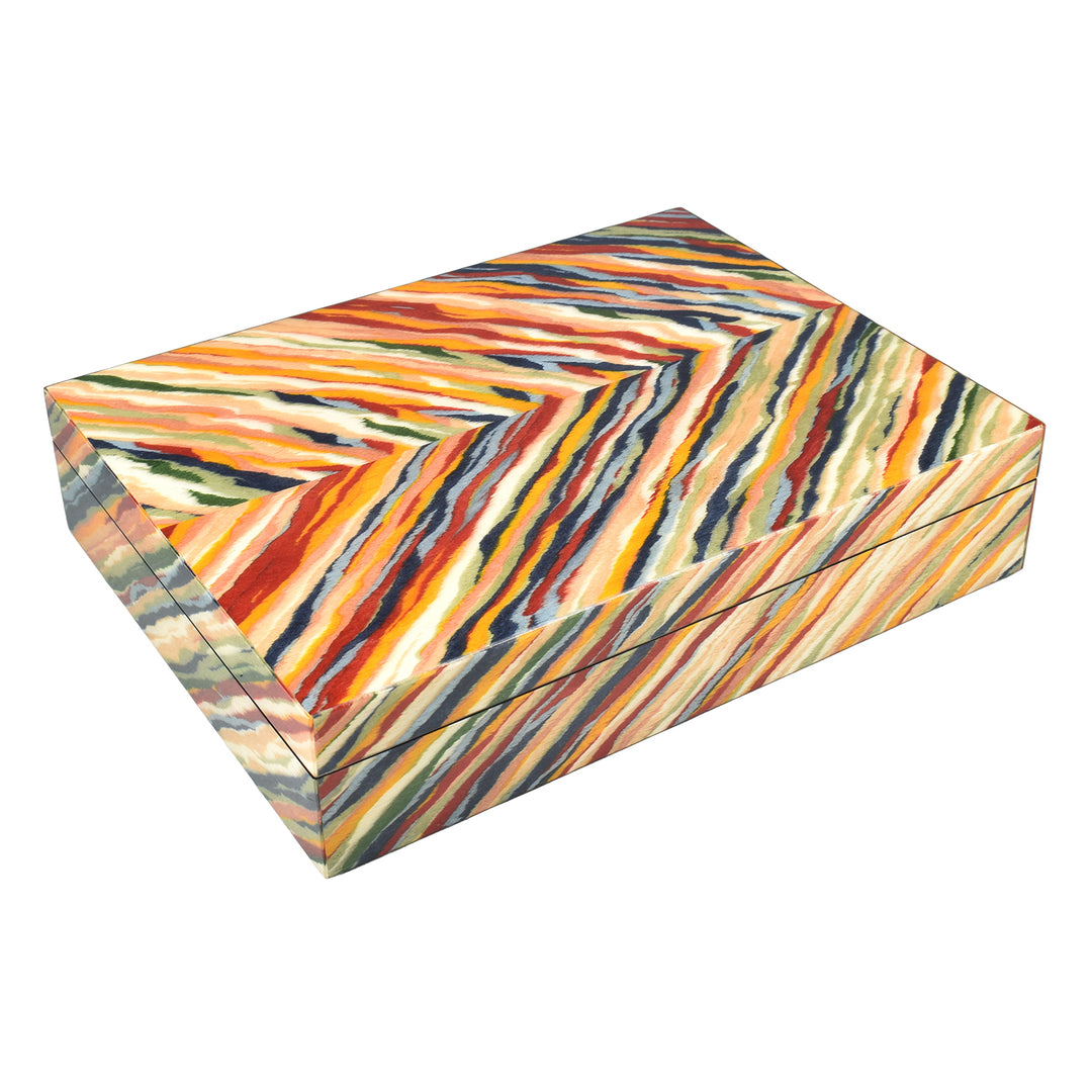 Lacquer Hinged 12.5" Small Square Box (Tiger Pattern)