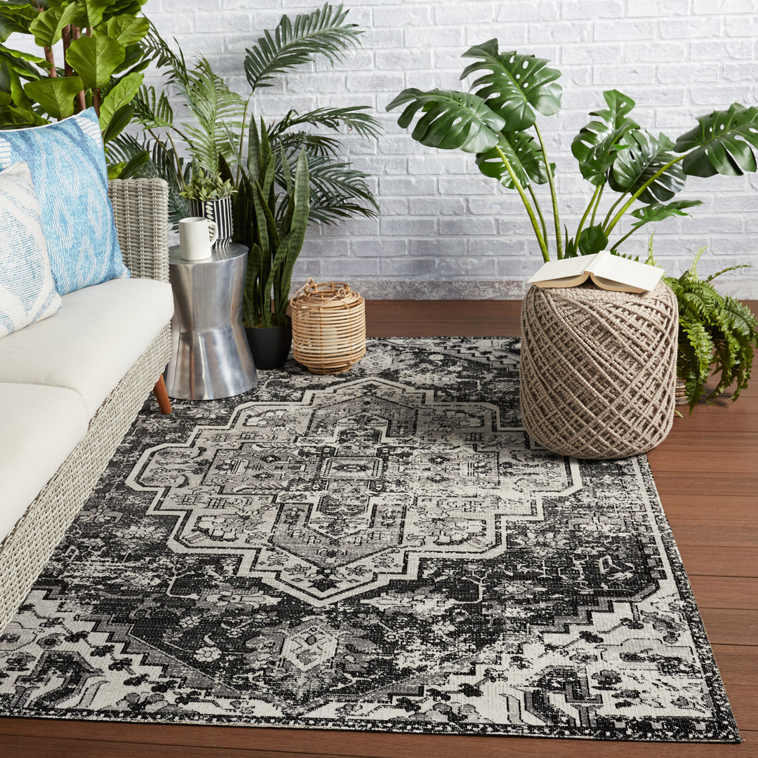 Jaipur Living Ellery Indoor/ Outdoor Medallion Black/ Gray Area Rug (POLARIS - POL29)