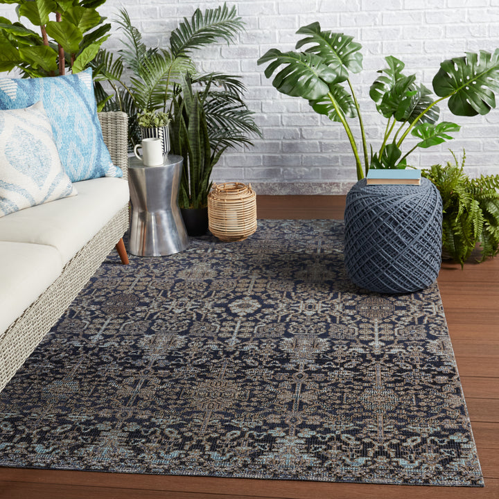 Jaipur Living Bodega Indoor/ Outdoor Trellis Dark Blue/ Taupe Area Rug (POLARIS - POL34)