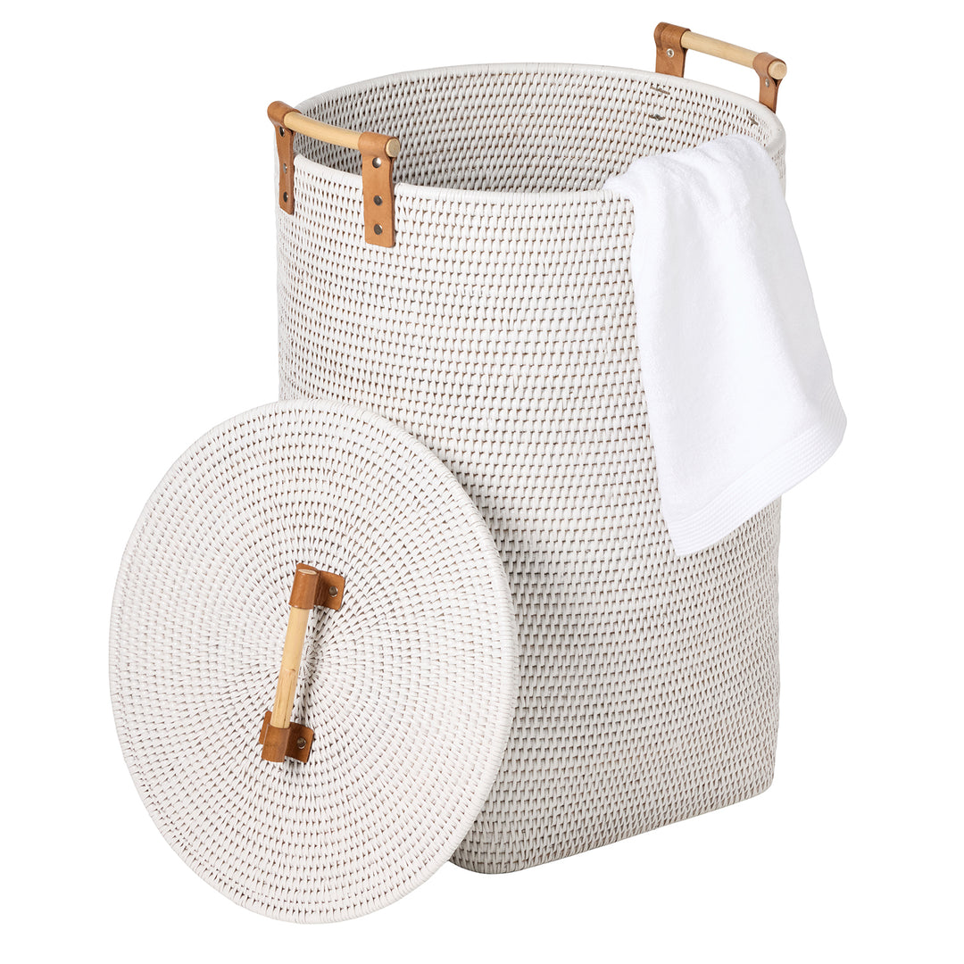 Antalya White Rattan Hamper (Small)