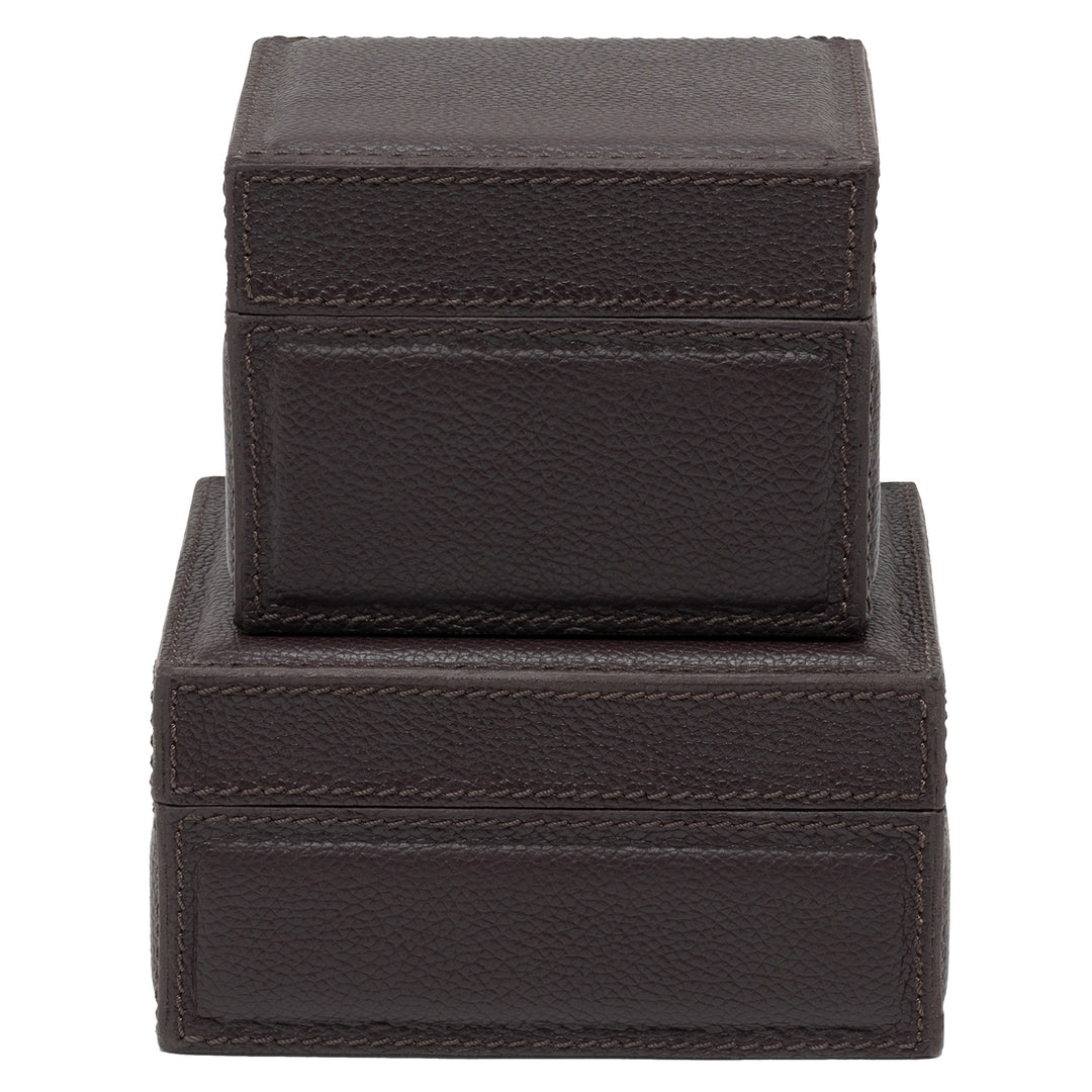 Asby Full-Grain Leather Square Boxes Set of 2 (Aubergine)