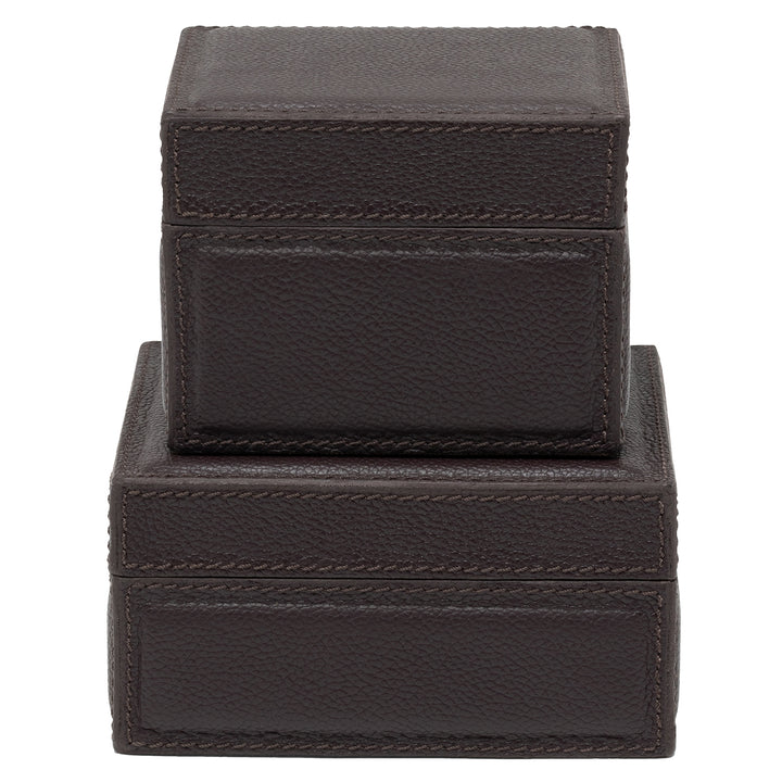 Asby Full-Grain Leather Square Boxes Set of 2 (Aubergine)