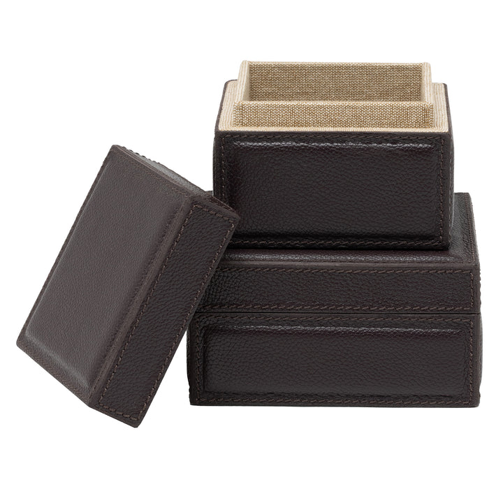 Asby Full-Grain Leather Square Boxes Set of 2 (Aubergine)