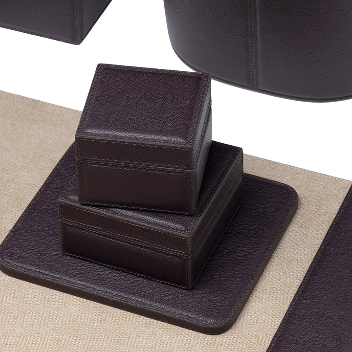 Asby Full-Grain Leather Desk Accessory Set (Aubergine)