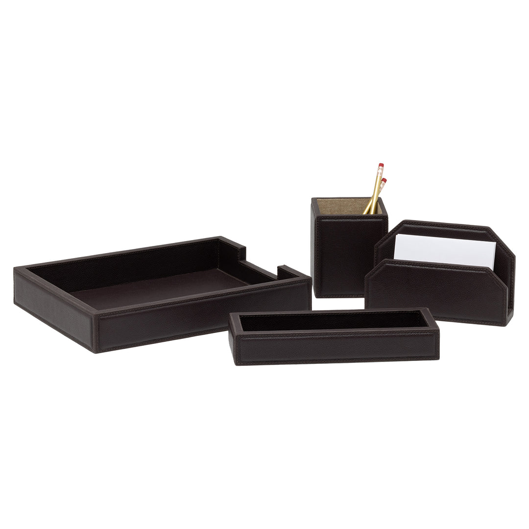Asby Full-Grain Leather Desk Accessory Set (Aubergine)