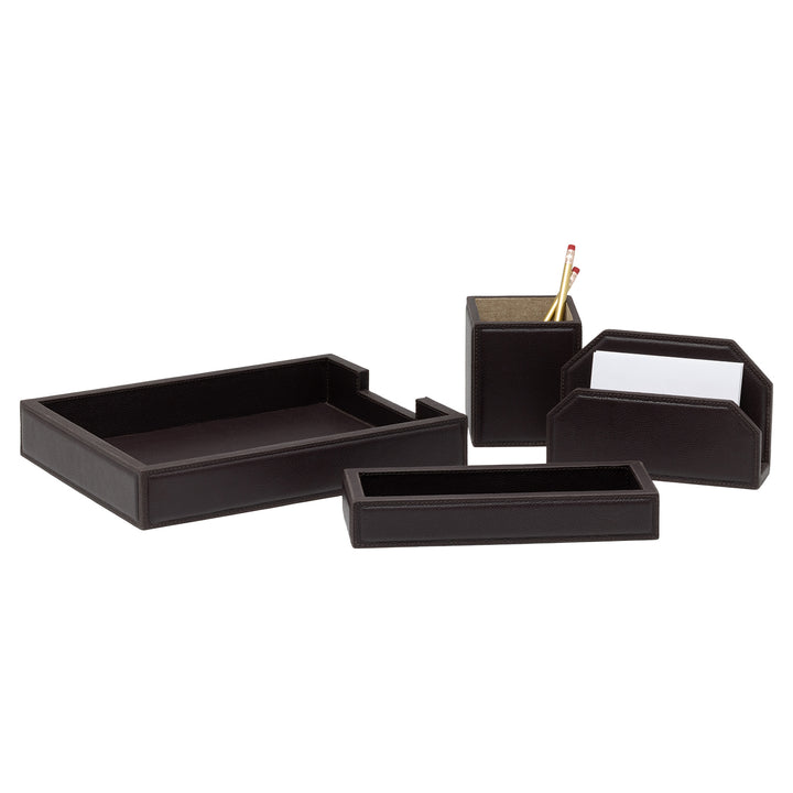 Asby Full-Grain Leather Desk Accessory Set (Aubergine)