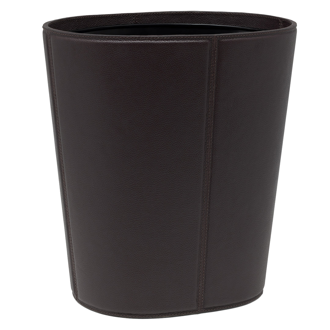Asby Full-Grain Leather Wastebasket Oval (Aubergine)
