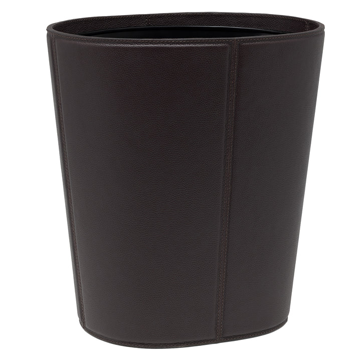 Asby Full-Grain Leather Wastebasket Oval (Aubergine)