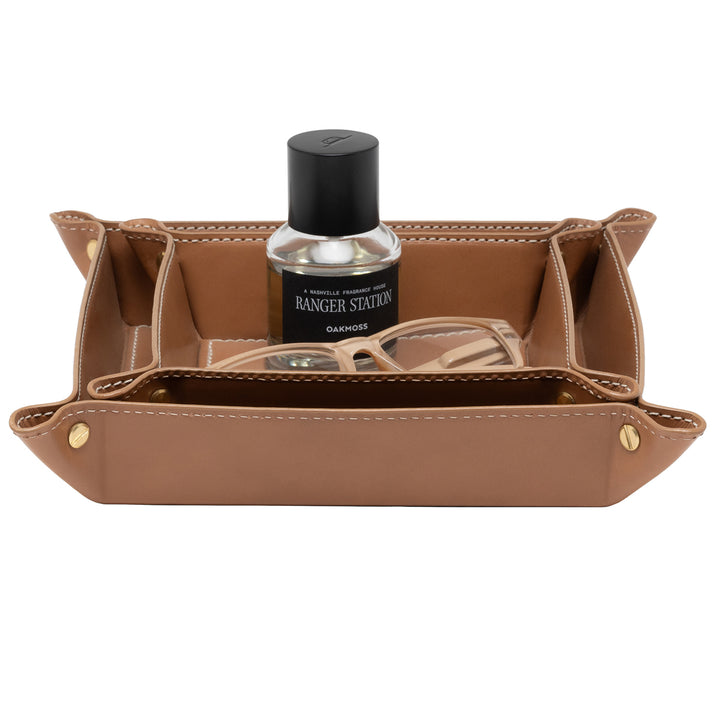 Belmont Full-Grain Leather Catch All Tray Set of 2 (Aged Camel )