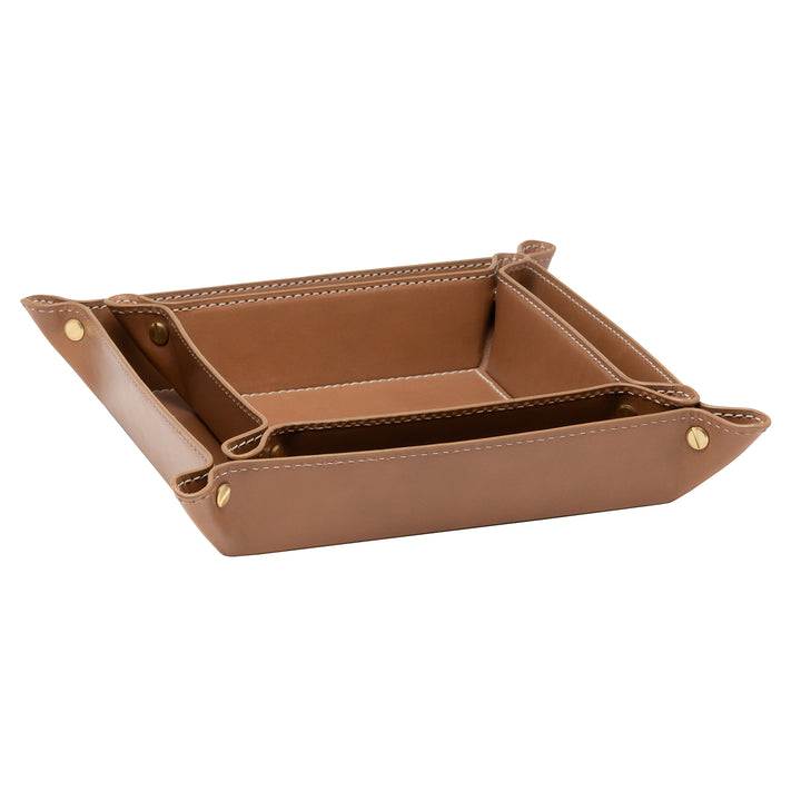 Belmont Full-Grain Leather Catch All Tray Set of 2 (Aged Camel )