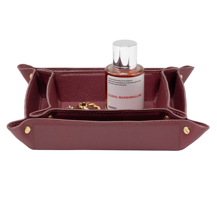 Belmont Full-Grain Leather Catch All Tray Set of 2 (Burgundy)