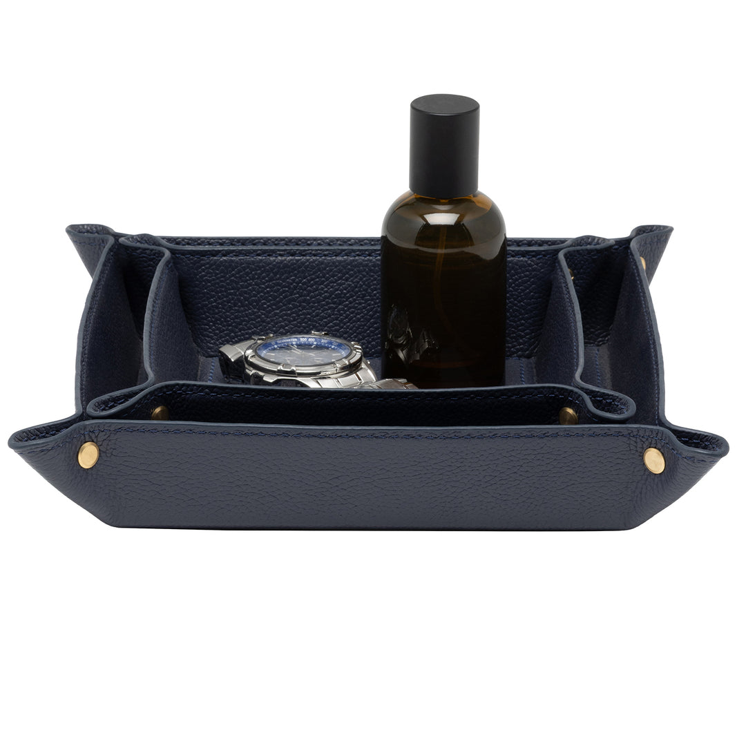 Belmont Full-Grain Leather Catch All Tray Set of 2 (Navy)