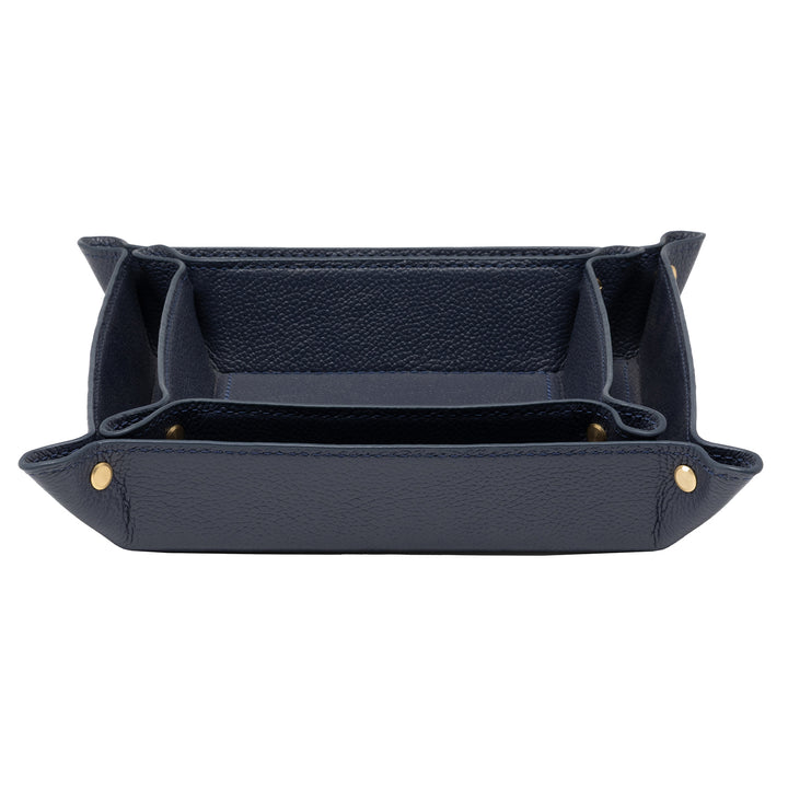 Belmont Full-Grain Leather Catch All Tray Set of 2 (Navy)