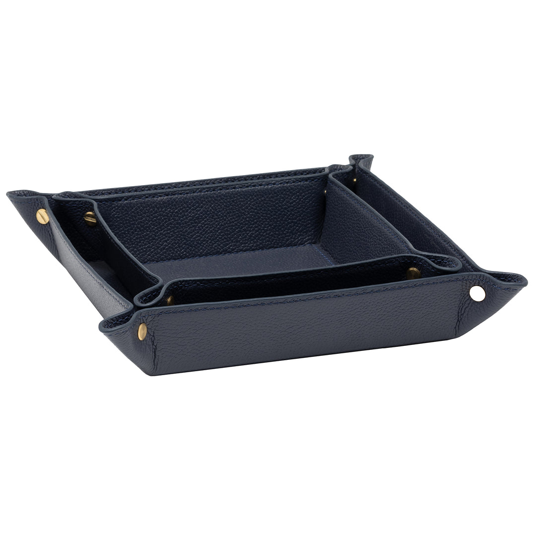 Belmont Full-Grain Leather Catch All Tray Set of 2 (Navy)