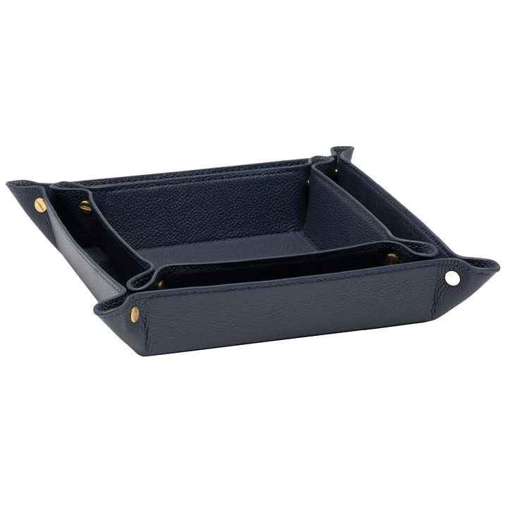 Belmont Full-Grain Leather Catch All Tray Set of 2 (Navy)