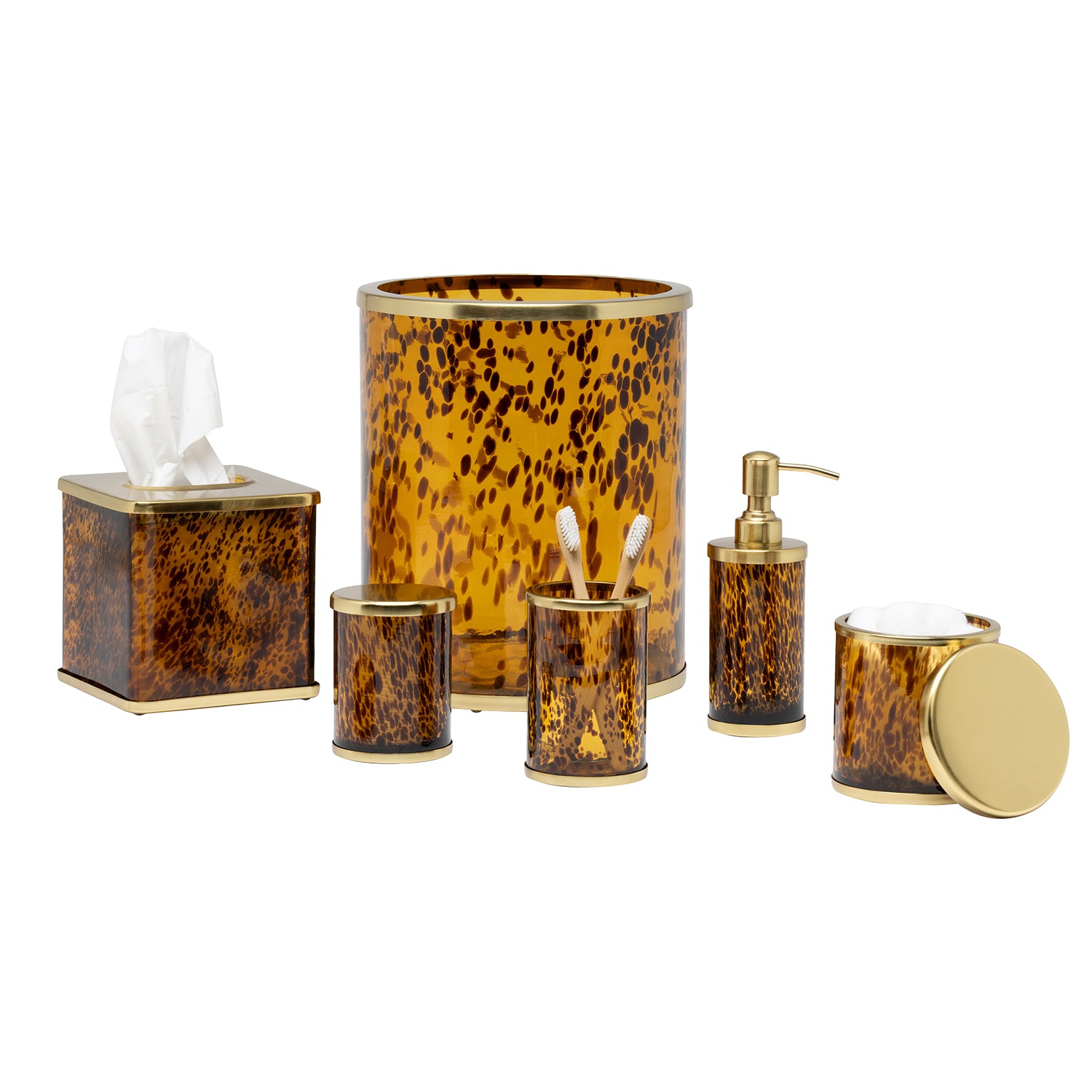 Benton Amber Tortoise Glass/Matte Gold Stainless Steel Bathroom Accessories - Thumbnail 5