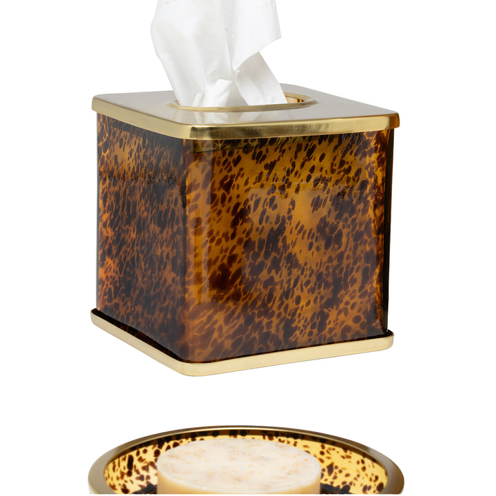 Benton Amber Tortoise Glass/Matte Gold Stainless Steel Tissue Box Cover