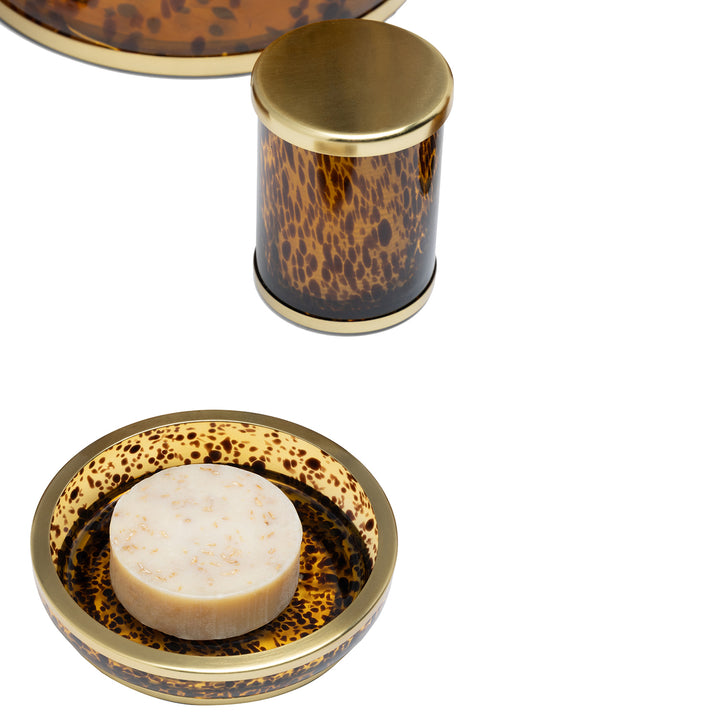 Benton Amber Tortoise Glass/Matte Gold Stainless Steel Bathroom Accessories