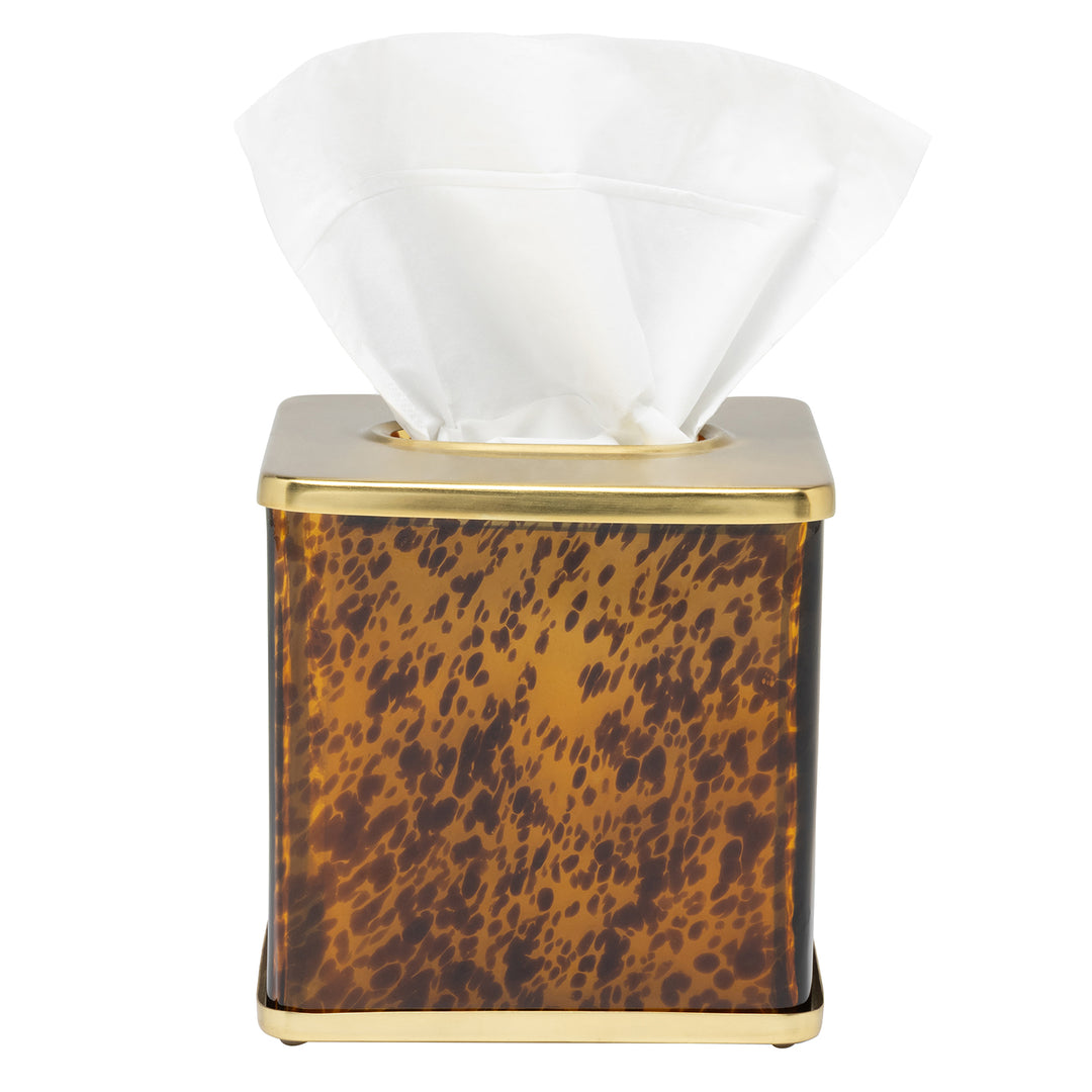 Benton Amber Tortoise Glass/Matte Gold Stainless Steel Tissue Box Cover