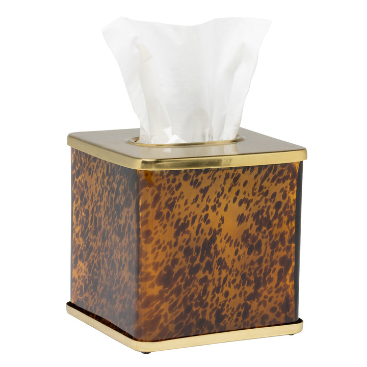 Benton Amber Tortoise Glass/Matte Gold Stainless Steel Tissue Box Cover