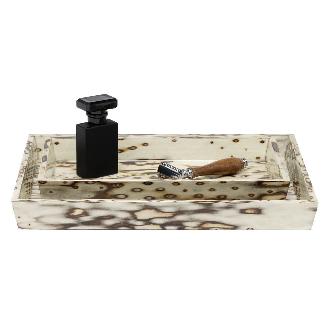 Bisbee Maple Birdseye Burl Veneer Tray Set/2