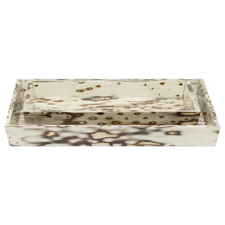 Bisbee Maple Birdseye Burl Veneer Tray Set/2