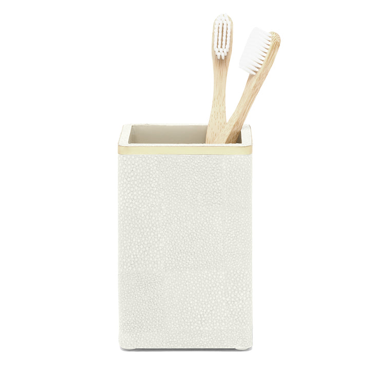 Bradford Faux Shagreen Brush Holder (Blanc/Gold)