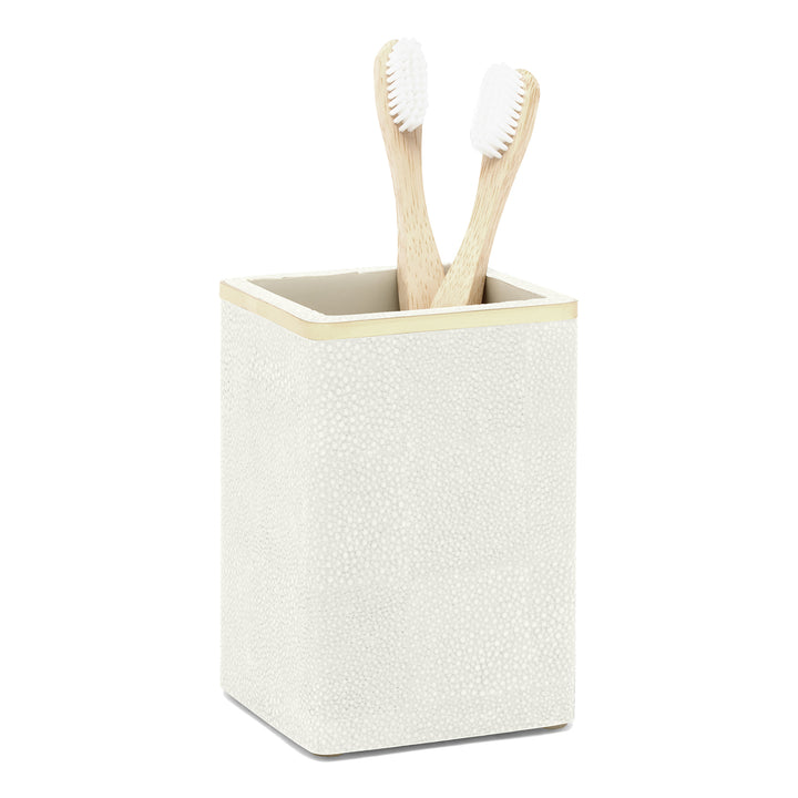 Bradford Faux Shagreen Brush Holder (Blanc/Gold)