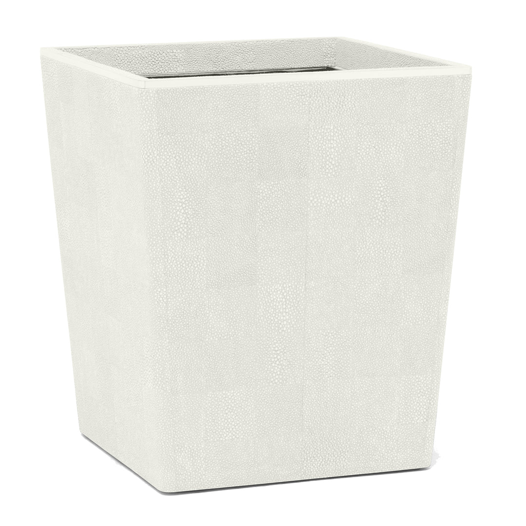 Bradford Faux Shagreen Square Waste Basket (Blanc/Gold)