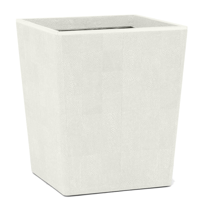 Bradford Faux Shagreen Square Waste Basket (Blanc/Gold)