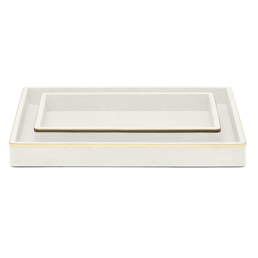 Bradford Faux Shagreen Tray Set/2 (Blanc/Gold)