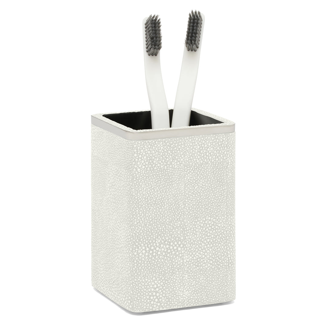 Bradford Faux Shagreen Brush Holder (Blanc/Silver)