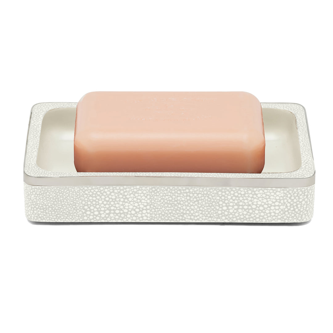 Bradford Faux Shagreen Soap Dish (Blanc/Silver)