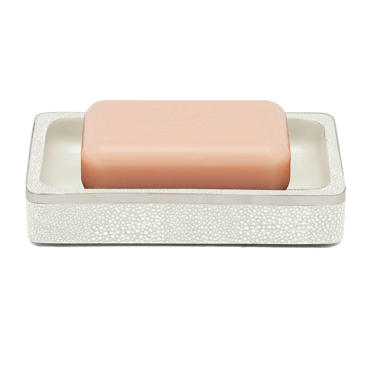 Bradford Faux Shagreen Soap Dish (Blanc/Silver)